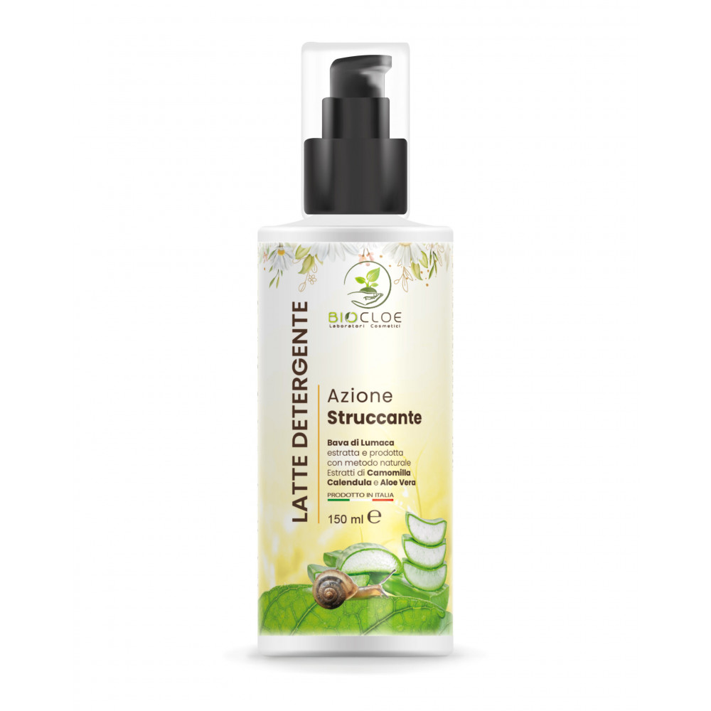 Latte detergente Struccante con bava di lumaca.estratti di camomilla, calendula e aloe vera 150ml